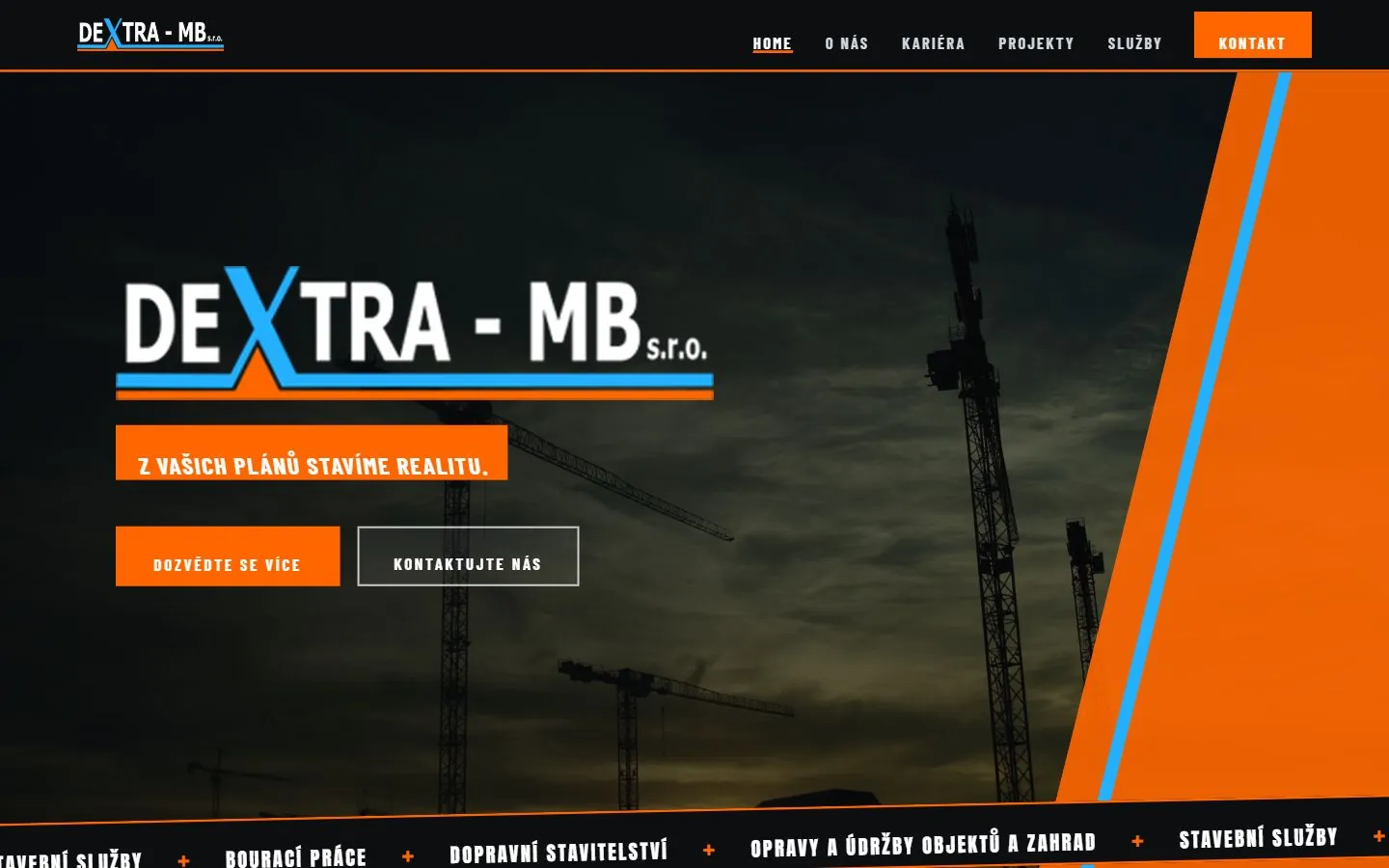Úvodní stránka webu DEXTRA na počítači
