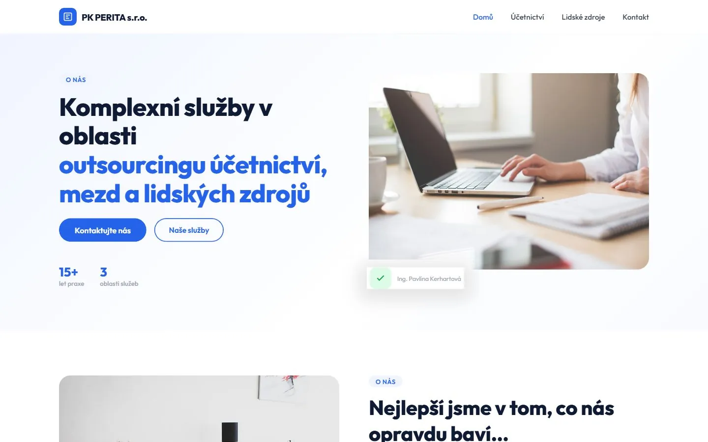 Úvodní stránka webu PK PERITA na počítači